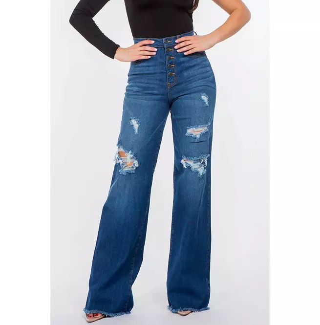 Lindsey Women's Wide Leg Jeans - 98% Cotton & 2% Spandex - Fashion