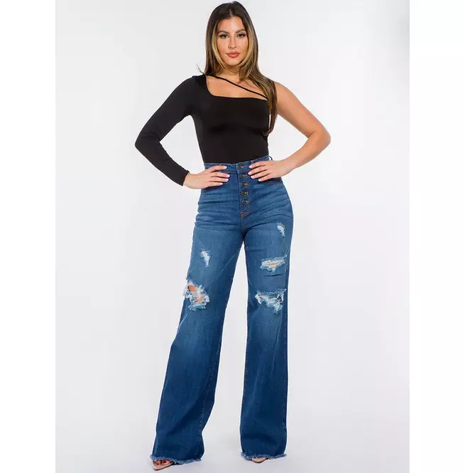 Lindsey Women's Wide Leg Jeans - 98% Cotton & 2% Spandex - Fashion