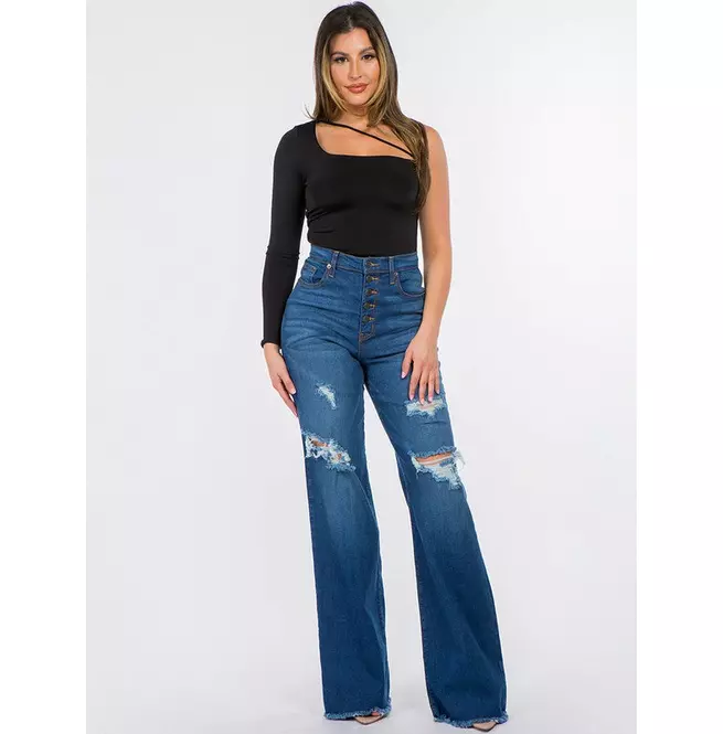 Lindsey Women's Wide Leg Jeans - 98% Cotton & 2% Spandex - Fashion