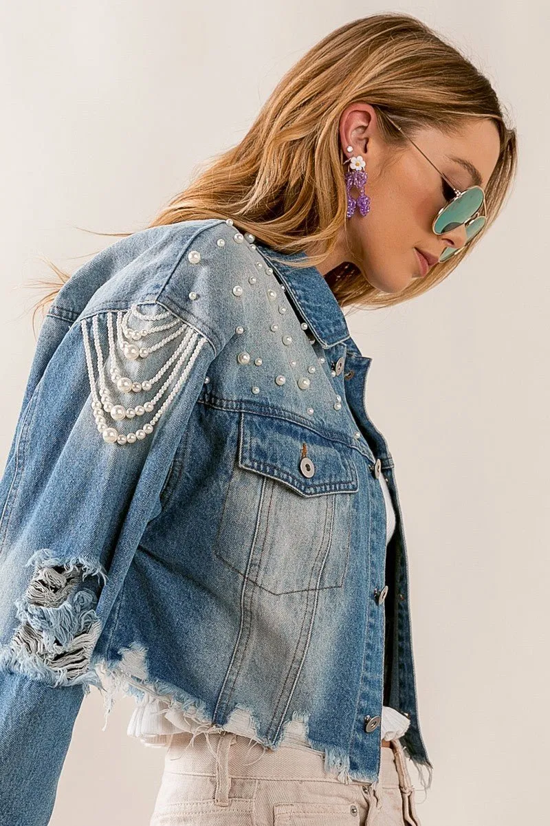 Little Miss Priss Pearly Denim Jacket