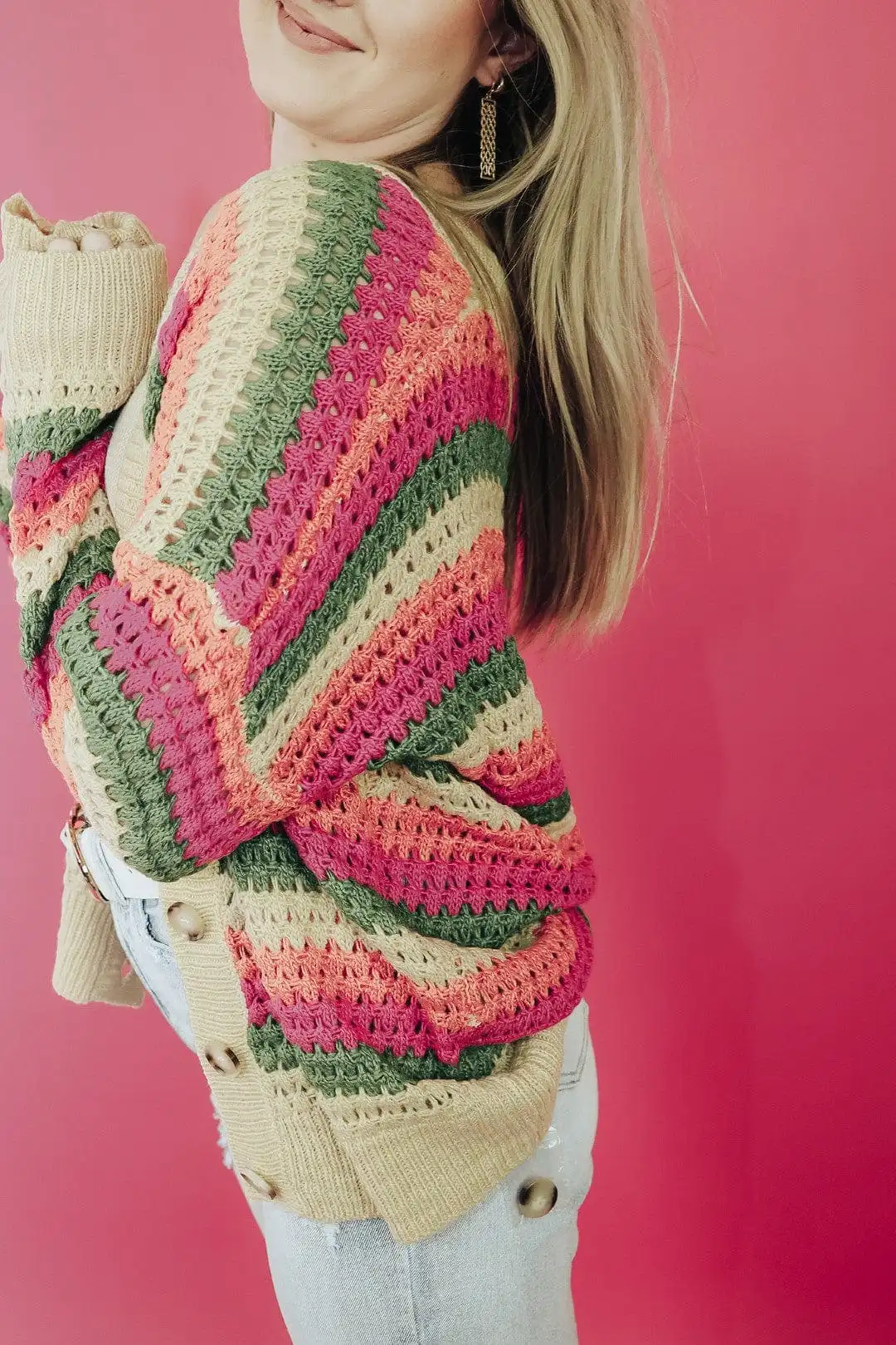 Love Drunk Striped Crochet Cardigan