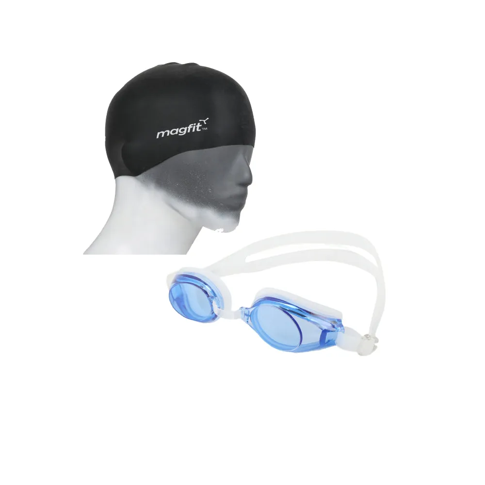 MagFit Unisex Pro Swimming Goggle + Long Hair Swimming Unisex Cap