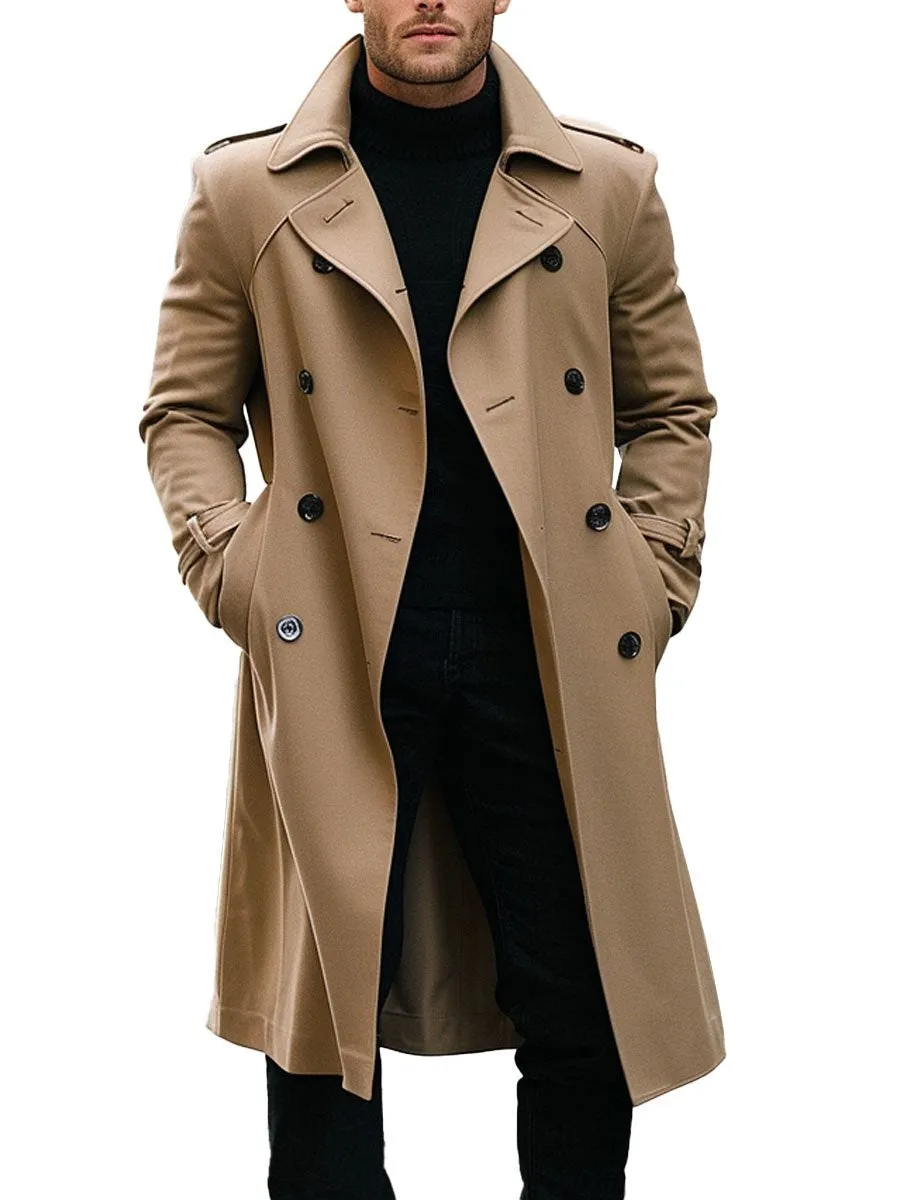 Men's Lapel Double Pocket Mid-Length Trench Coat