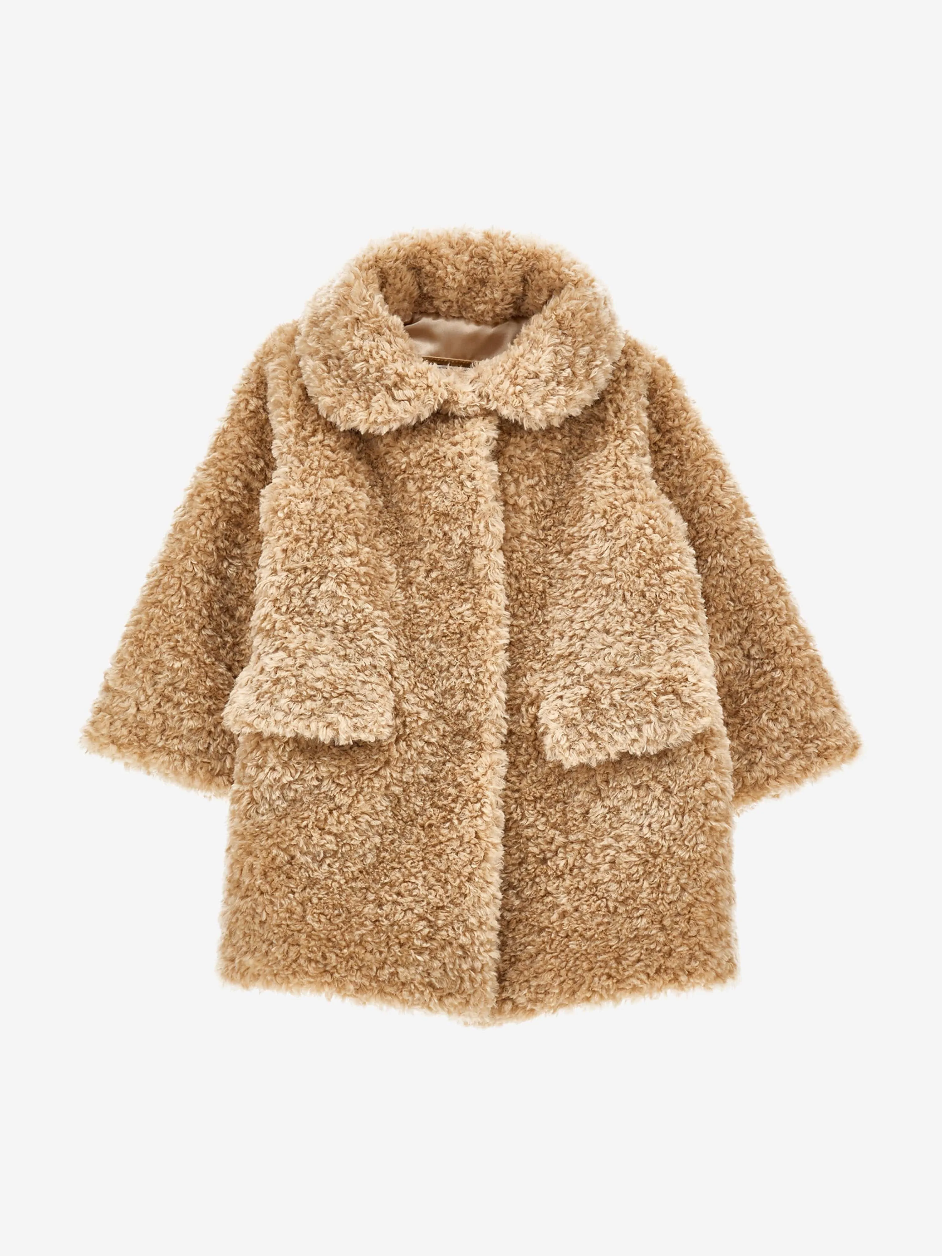 Monnalisa Baby Girls Faux Fur Long Coat in Beige