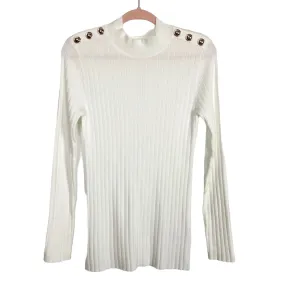 No Brand White Ribbed with Gold Button Detail Lightweight Sweater- Size XL