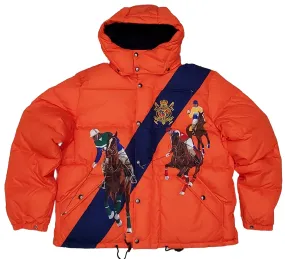 Nwt Polo Ralph Lauren Orange Equestrian Horse Graphic Print Crest Down Jacket