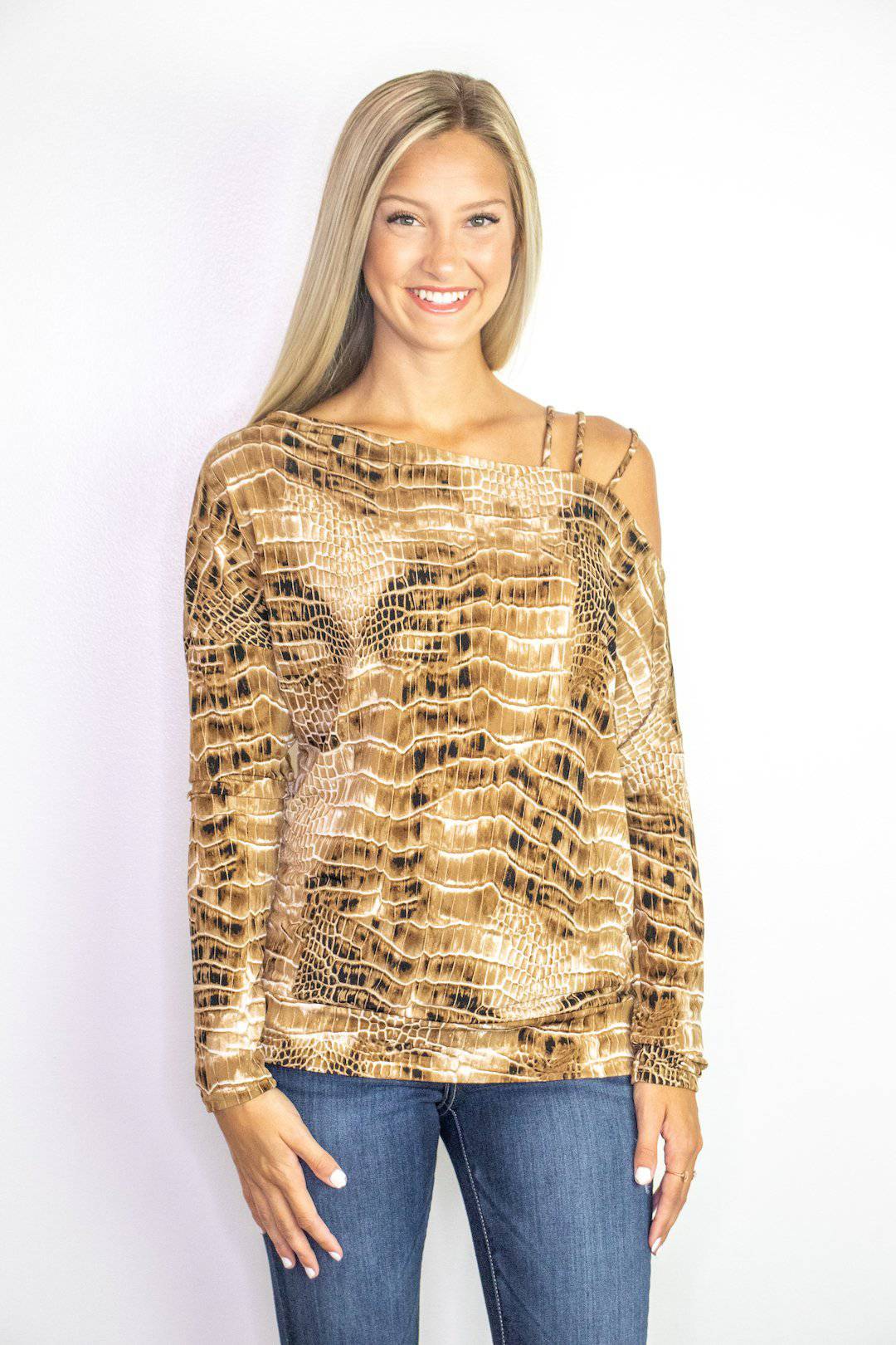 Off Shoulder Snake Print Top