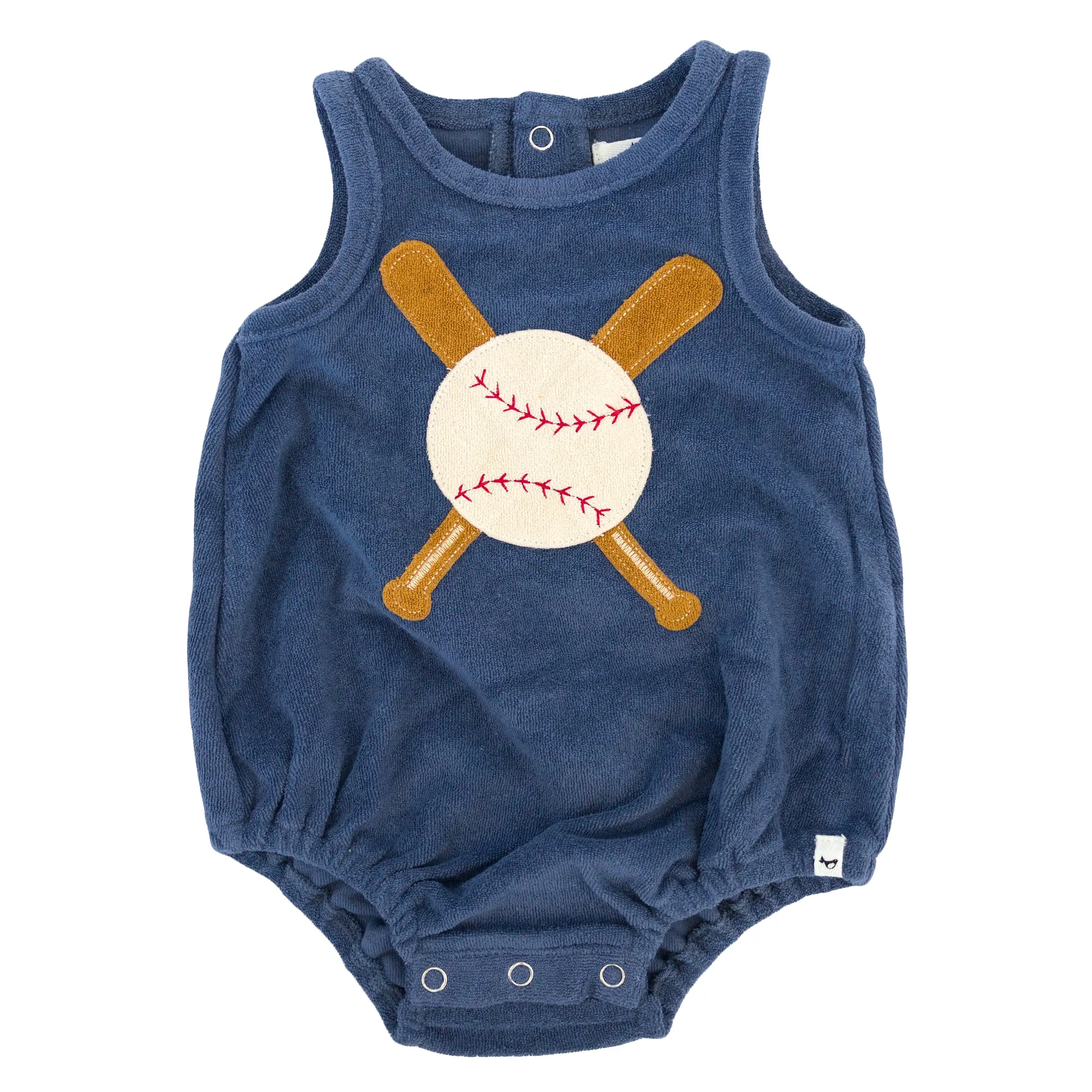 oh baby! Cotton Terry Bubble - Vintage Baseball Applique - Denim