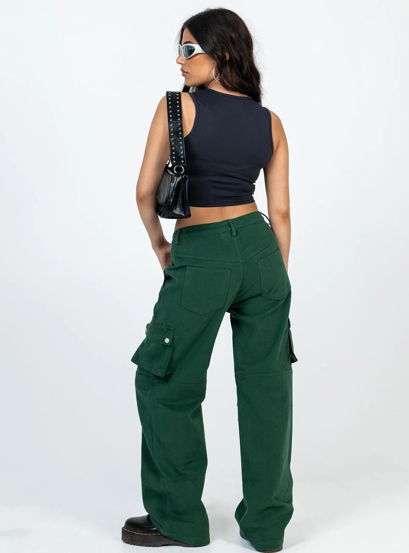 Paige Mid Rise Cargo Jean Denim Green Petite