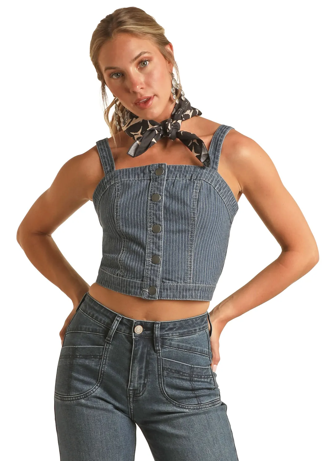 Panhandle Slim Womens Dark Wash Denim Sleeveless Corset