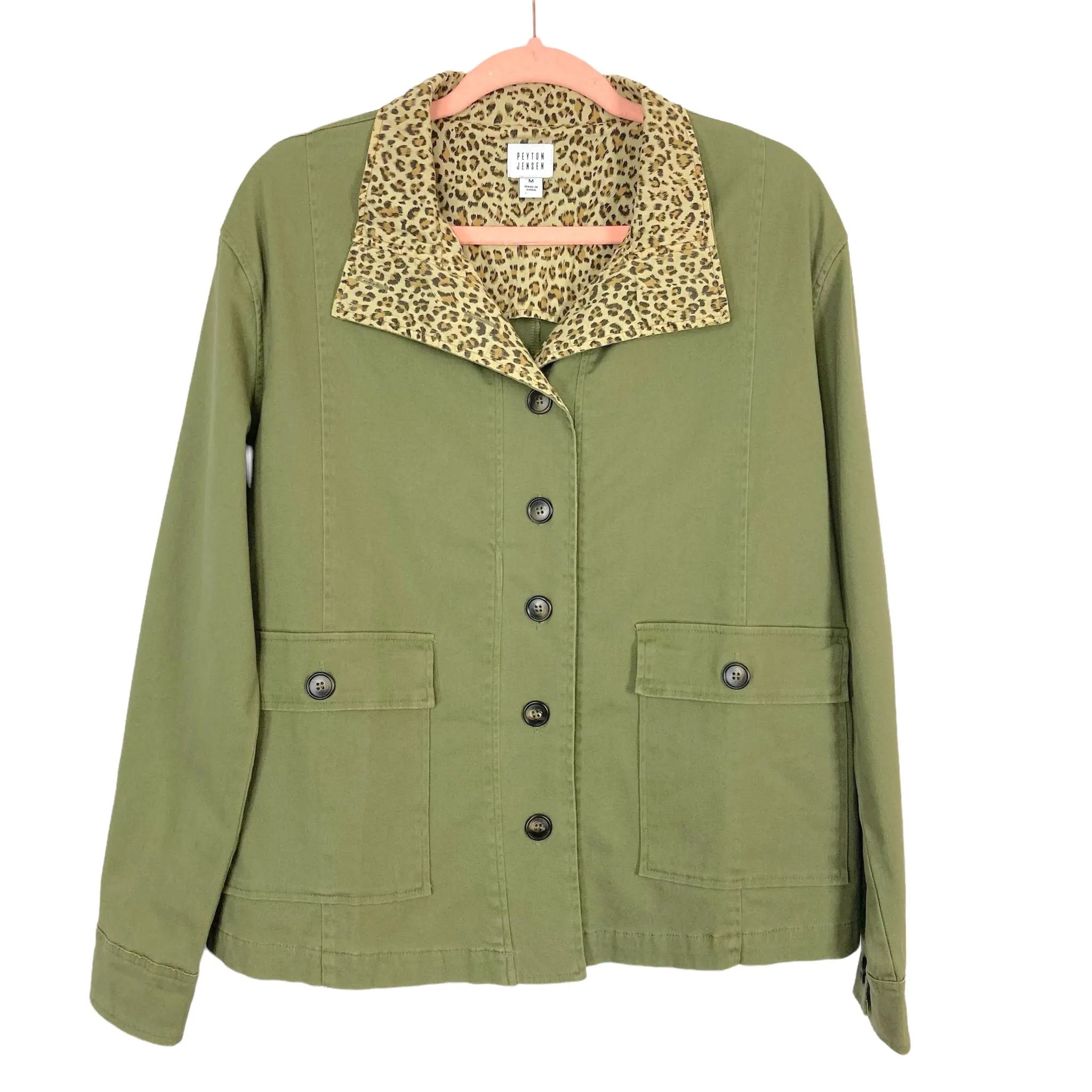 Peyton Jensen Olive/Animal Print Lining Jacket- Size M