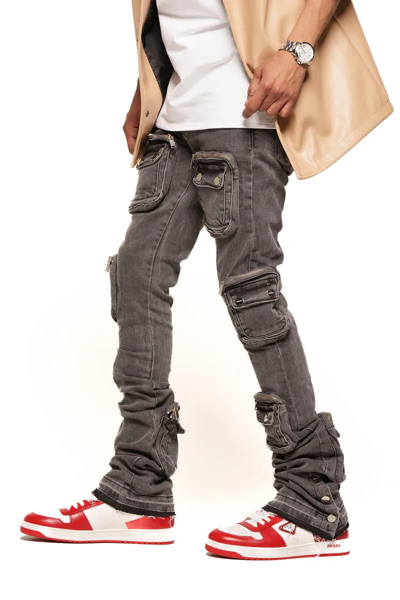 PHEELINGS JOURNEY TO GREATNESS CARGO FLARE STACK DENIM (PH-SS24-26)CHARCOAL GREY