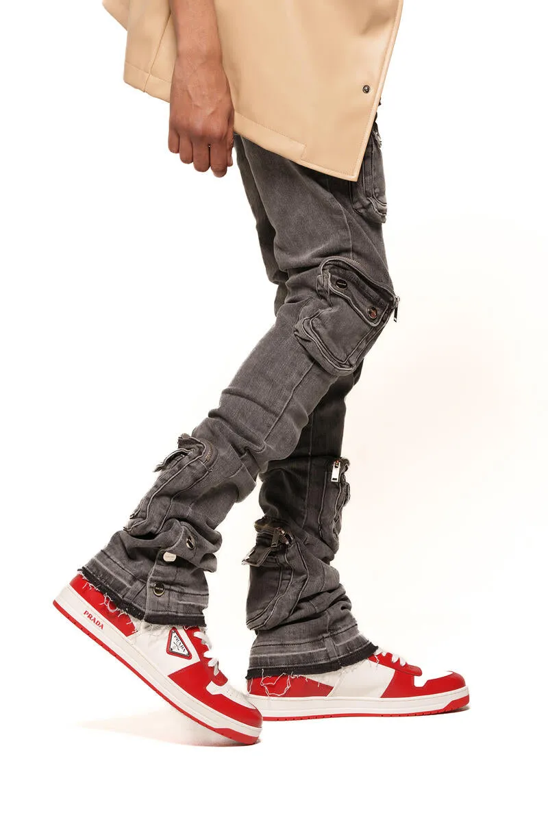 PHEELINGS JOURNEY TO GREATNESS CARGO FLARE STACK DENIM (PH-SS24-26)CHARCOAL GREY