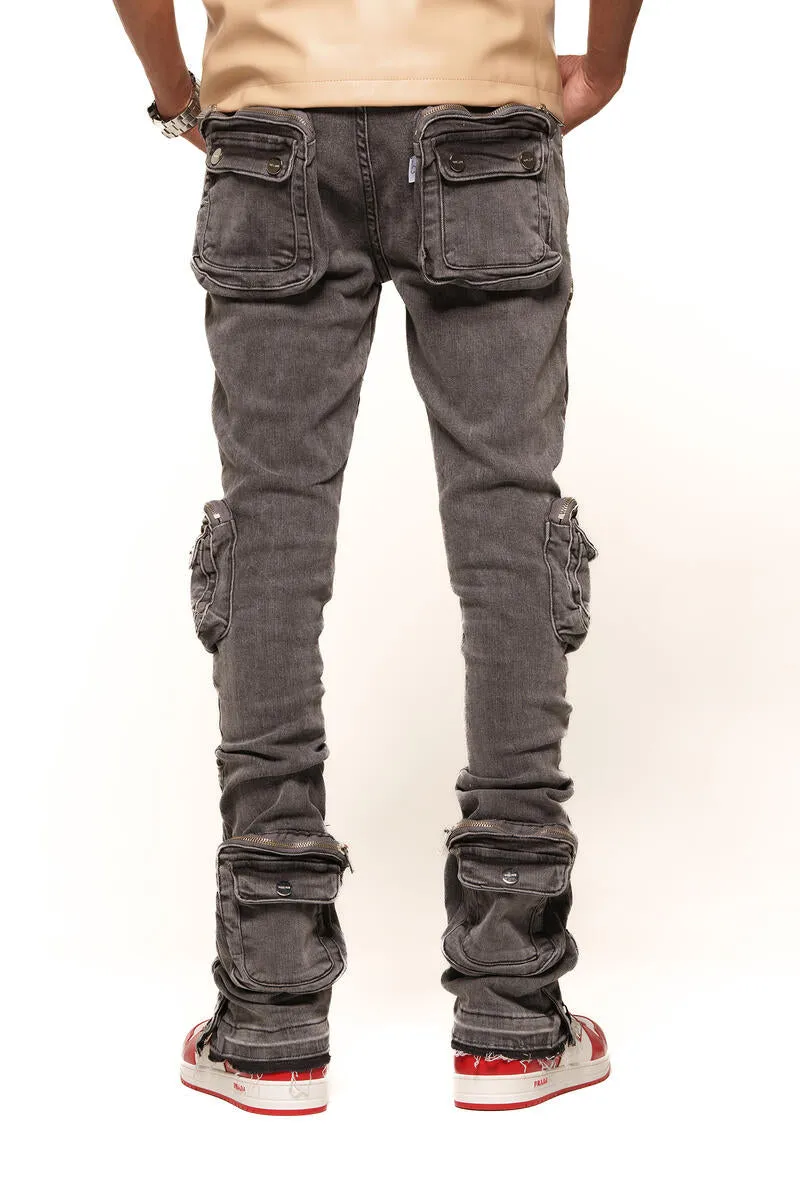 PHEELINGS JOURNEY TO GREATNESS CARGO FLARE STACK DENIM (PH-SS24-26)CHARCOAL GREY