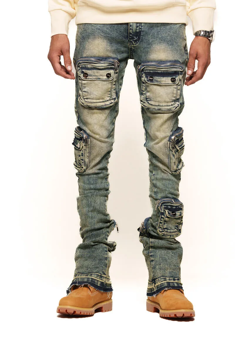 PHEELINGS JOURNEY TO GREATNESS CARGO FLARE STACK DENIM (PH-SS24-28) NAVY BLUE