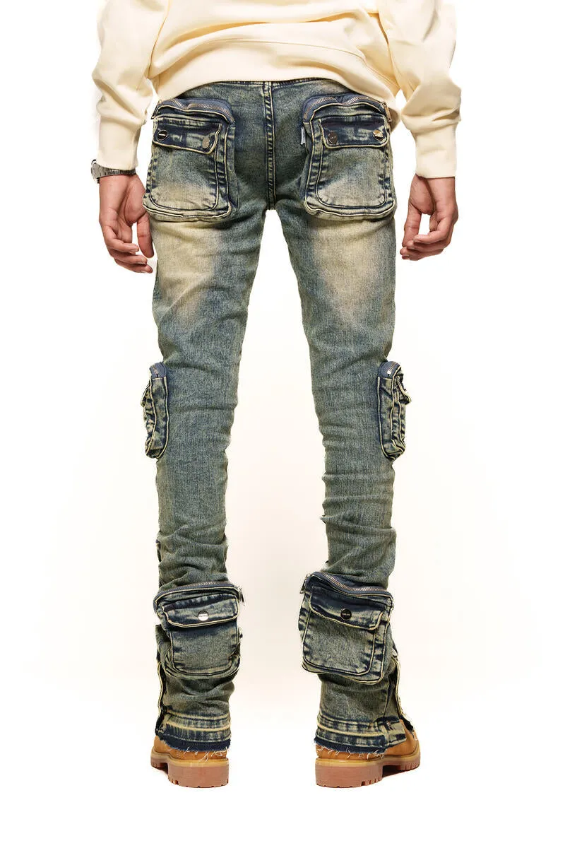 PHEELINGS JOURNEY TO GREATNESS CARGO FLARE STACK DENIM (PH-SS24-28) NAVY BLUE