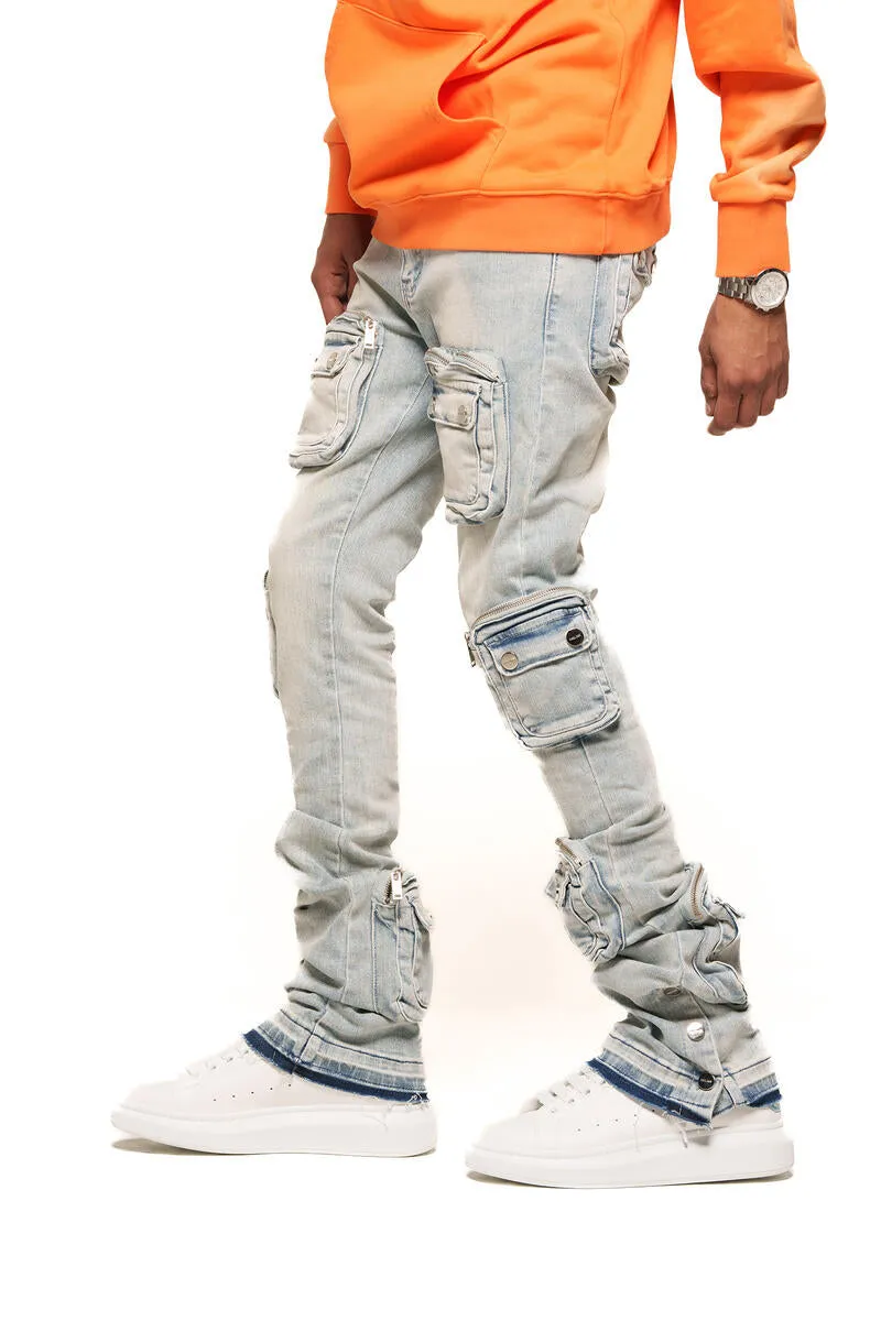 PHEELINGS JOURNEY TO GREATNESS CARGO FLARE STACK DENIM (PH-SS24-29)LIGHT BLUE