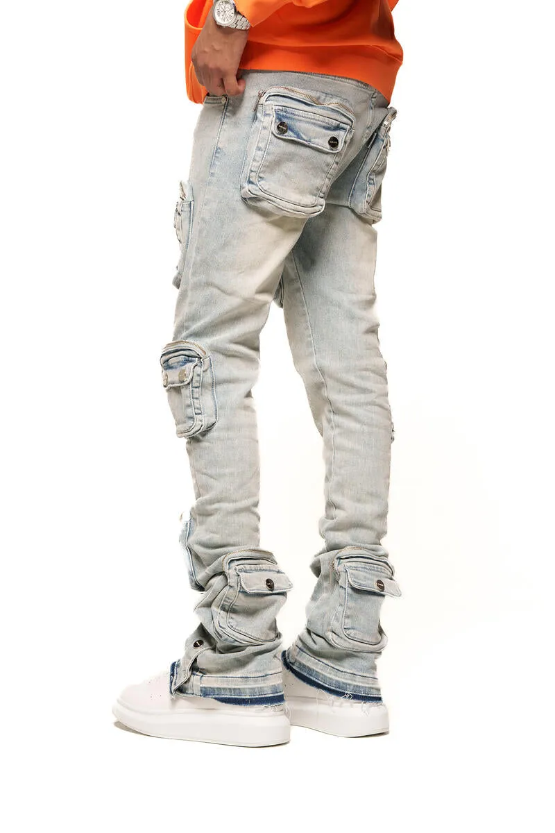 PHEELINGS JOURNEY TO GREATNESS CARGO FLARE STACK DENIM (PH-SS24-29)LIGHT BLUE