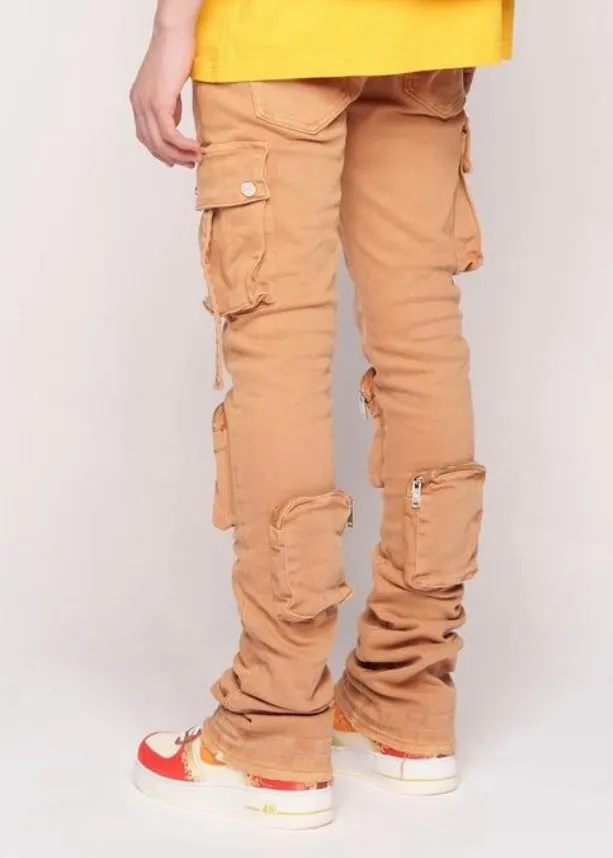 Pheelings “Never Look Back” Light Khaki Cargo Flare Jeans