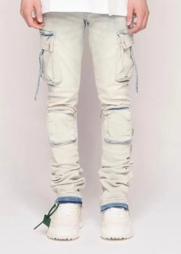 Pheelings “Never Look Back” Light Sand Cargo Flare Jeans