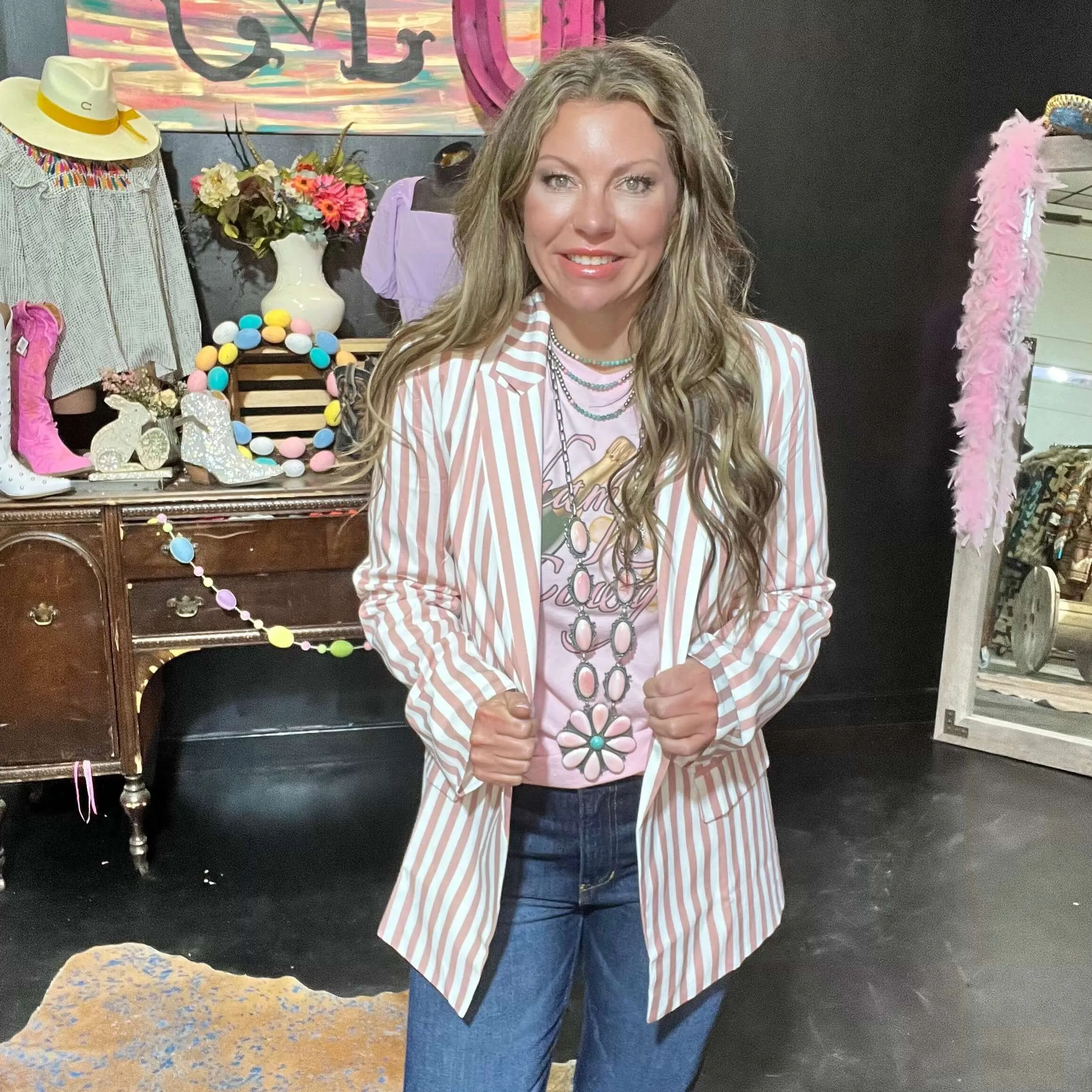 Pink and White Striped Blazer