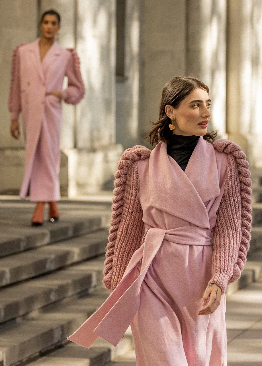 PINK COAT WITH KNITTED SLEEVES