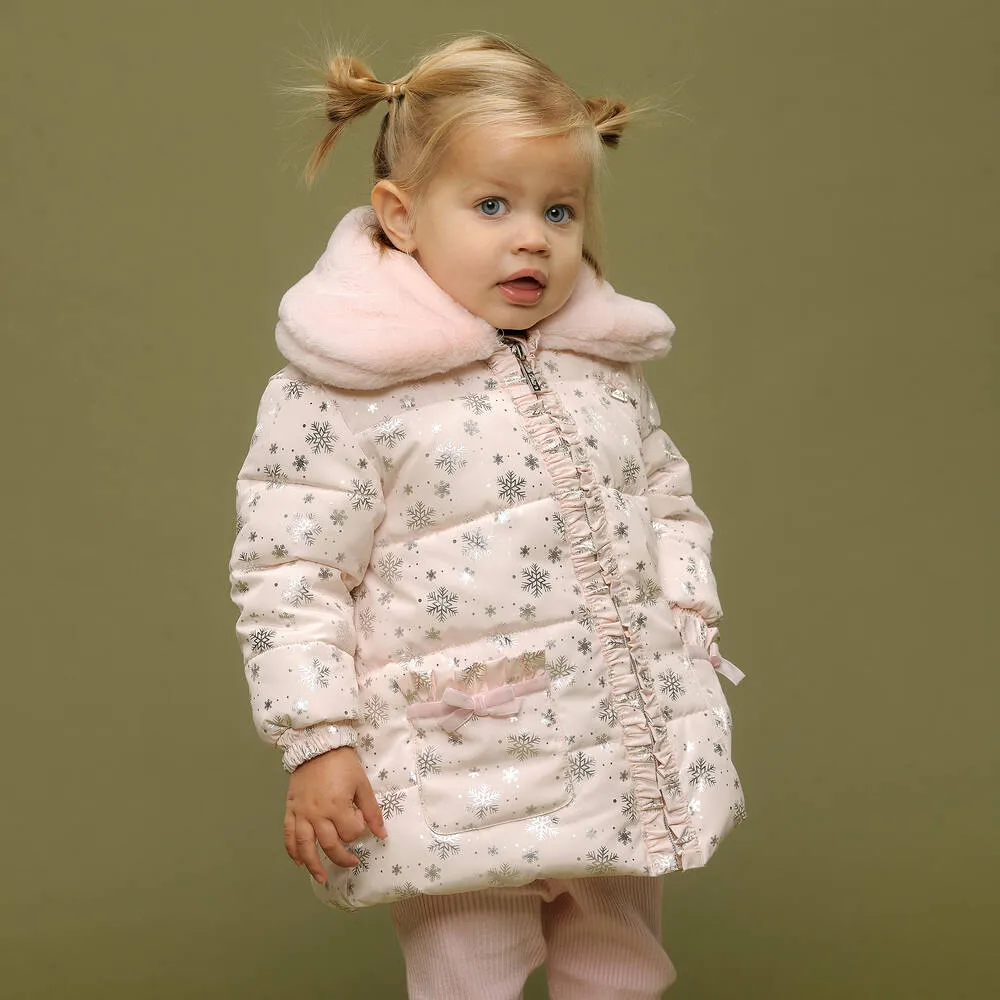 Pink Snowflake Puffer Coat