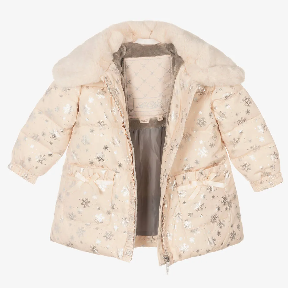 Pink Snowflake Puffer Coat