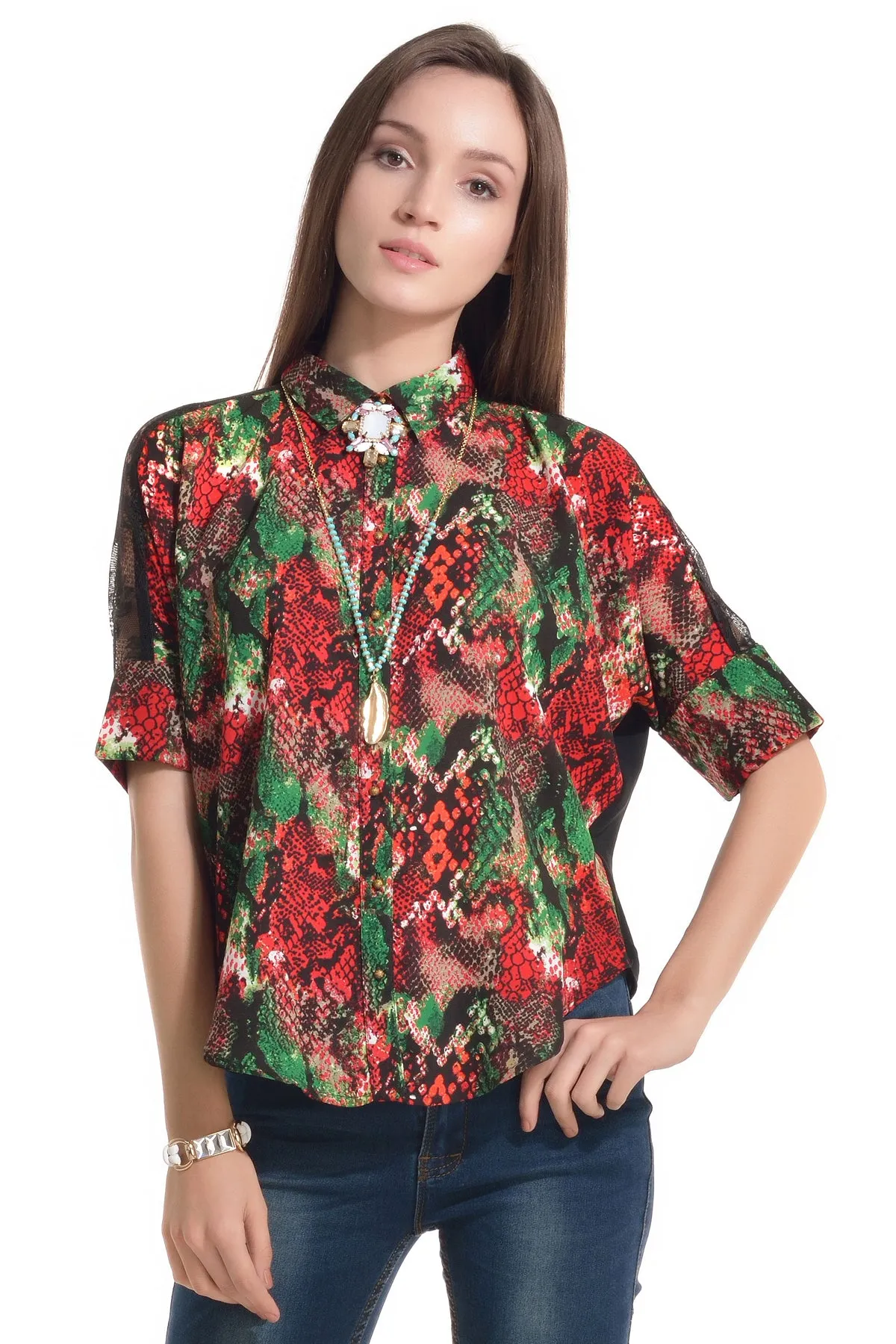 Printed Shirt With Lace Yoke