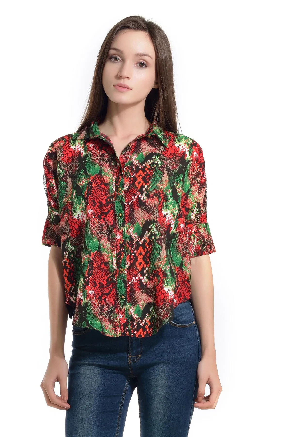 Printed Shirt With Lace Yoke