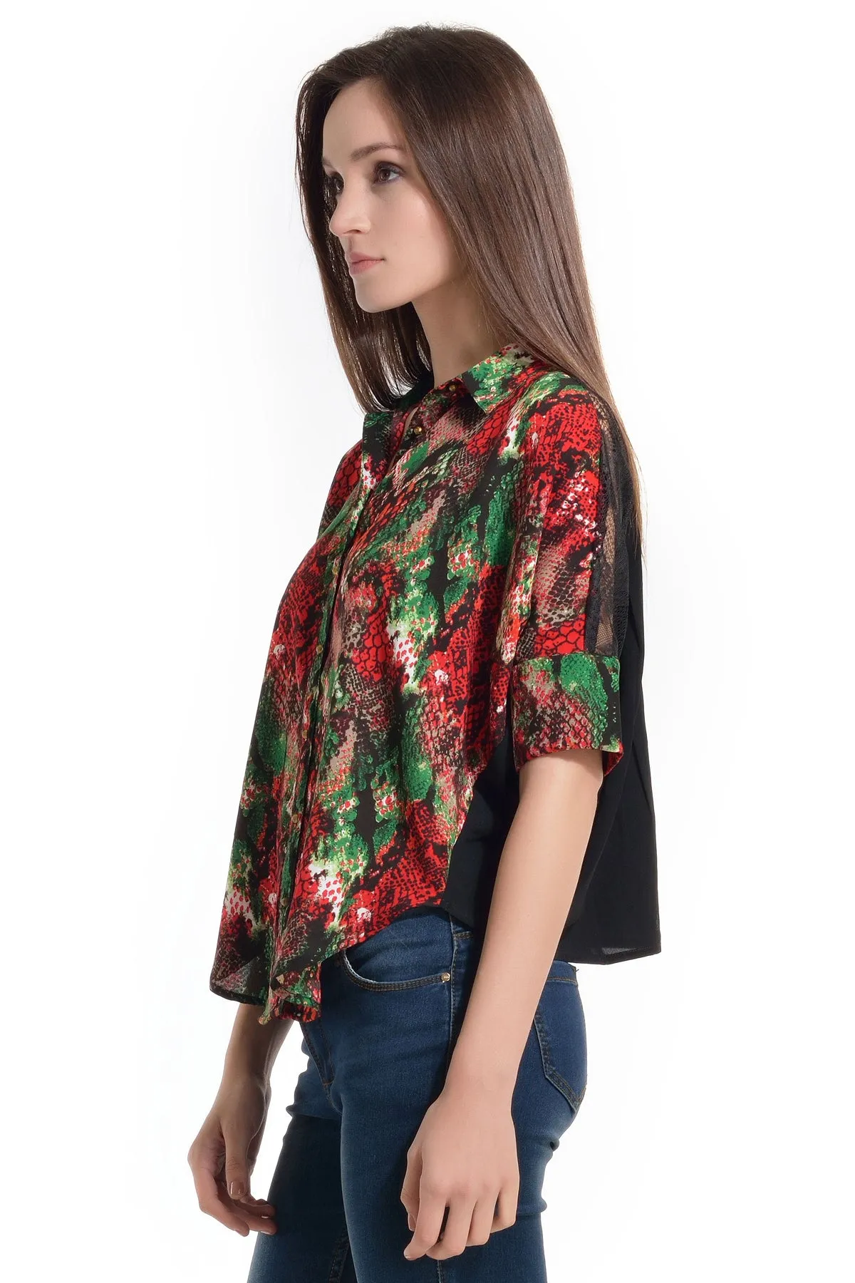 Printed Shirt With Lace Yoke