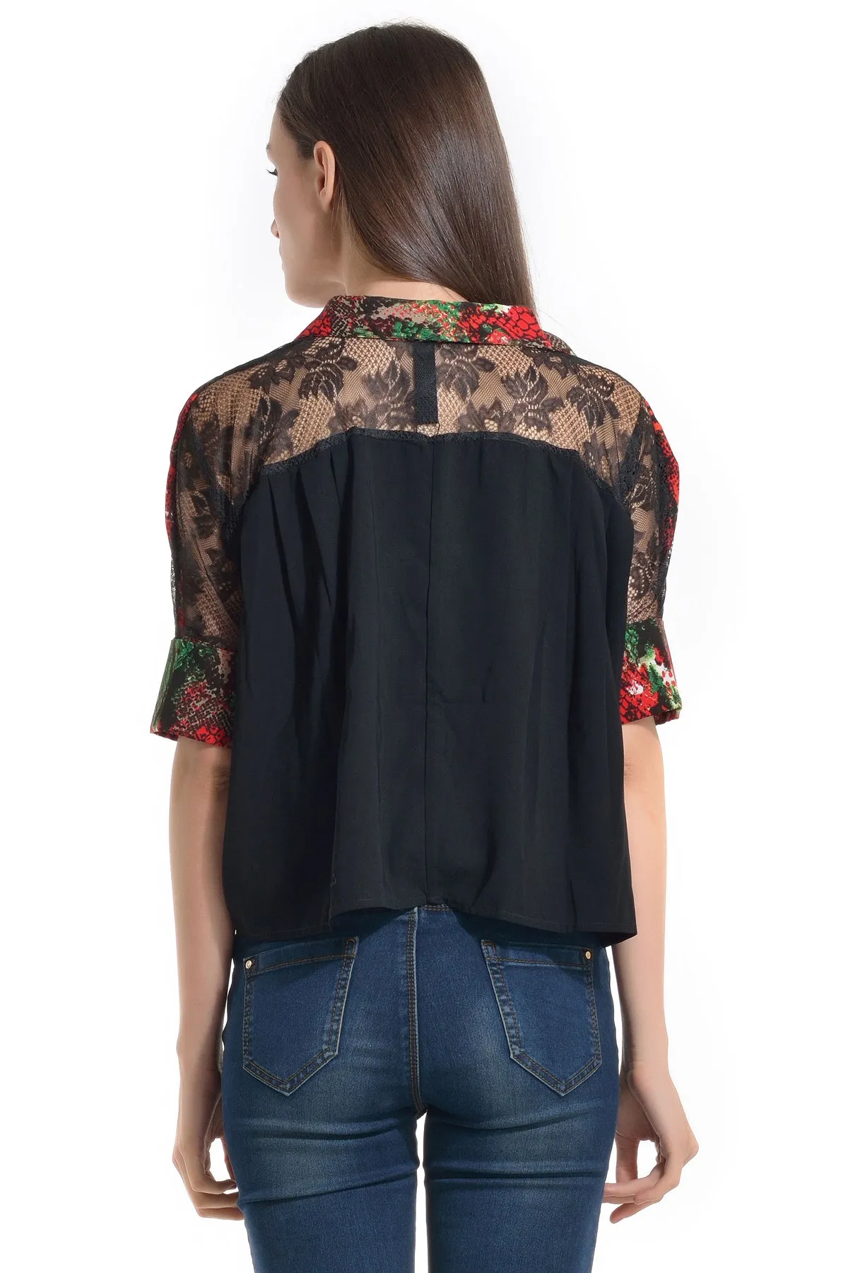 Printed Shirt With Lace Yoke