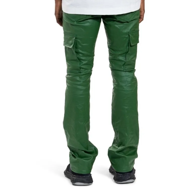 Purple Brand Patent Film Cargo Flare Green Pants