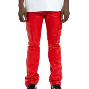 Purple Brand Patent Film Cargo Flare Red Pants