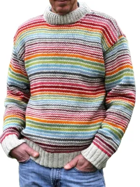 Rainbow Line Casual Round Neck Knitted Sweater