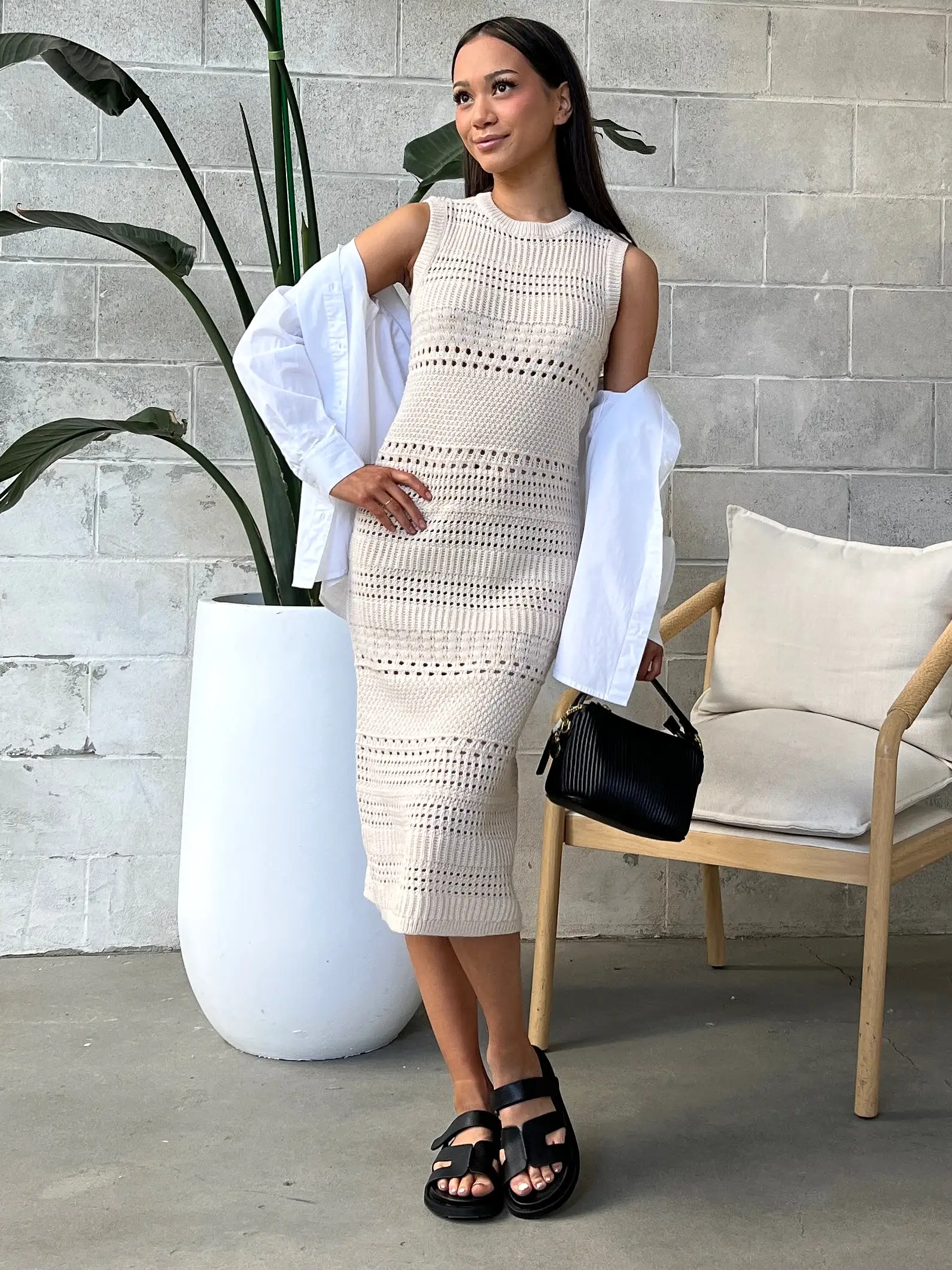 RD STYLE Crochet Knit Midi Dress