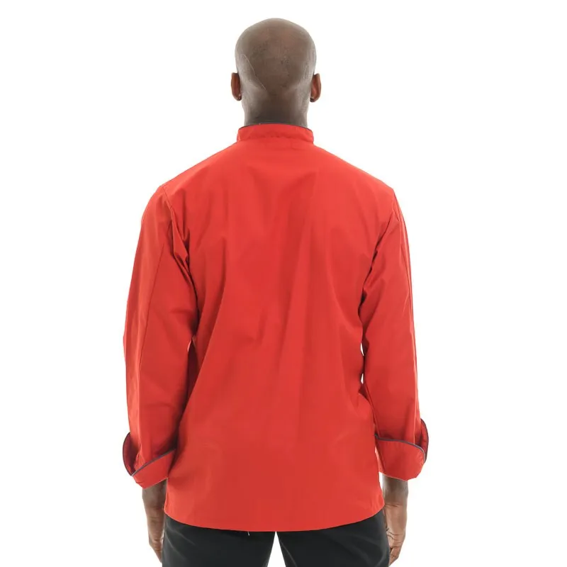 Red Large size Short Sleeve or Long Sleeve Kitchen Coat with Gray Piping  - MANELLI