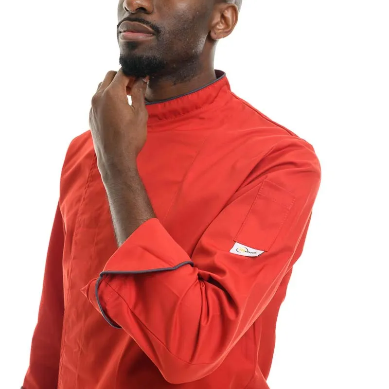 Red Large size Short Sleeve or Long Sleeve Kitchen Coat with Gray Piping  - MANELLI