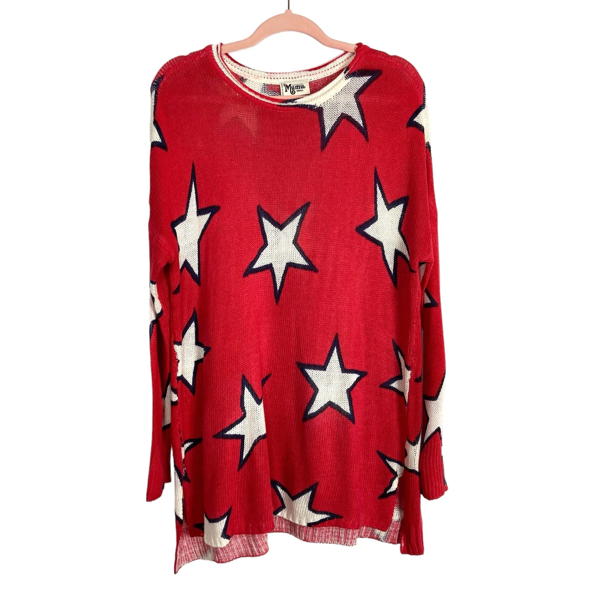 Show Me Your Mumu Red Star Print Open Knit Sweater- Size S (sold out online)