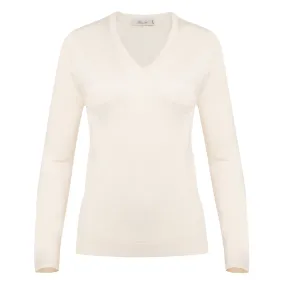 Silk V-Neck Sweater - Cream