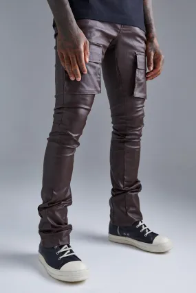 Skinny Stacked Flare Coated Cargo Trouser | boohooMAN UK