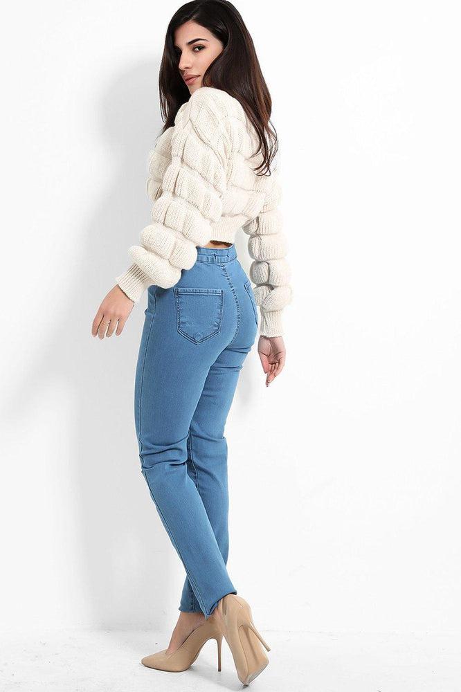 Slashed Knee High Waist Jeans