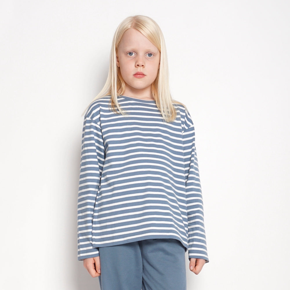 Striped Boxy Longsleeve I Pigeon Blue