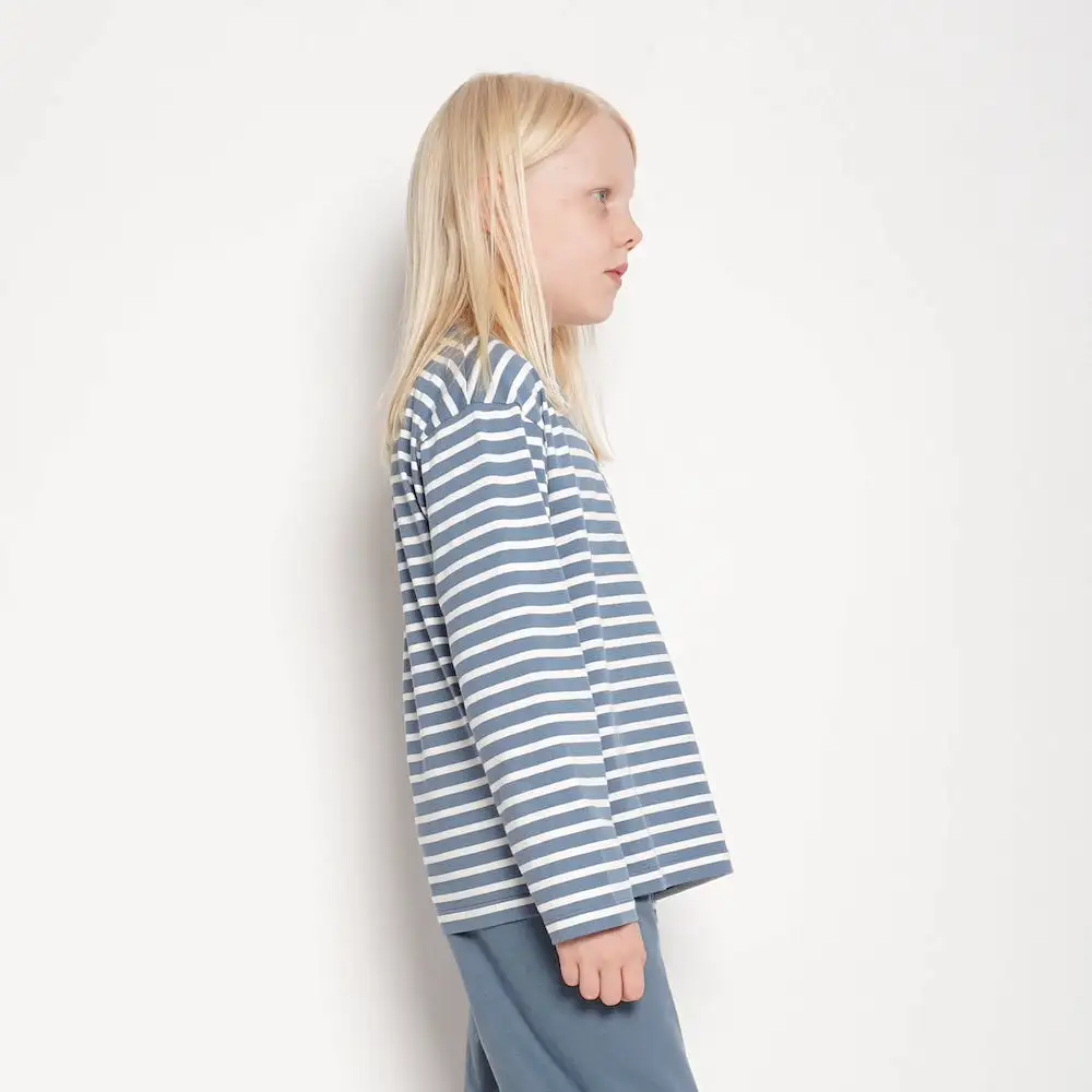 Striped Boxy Longsleeve I Pigeon Blue