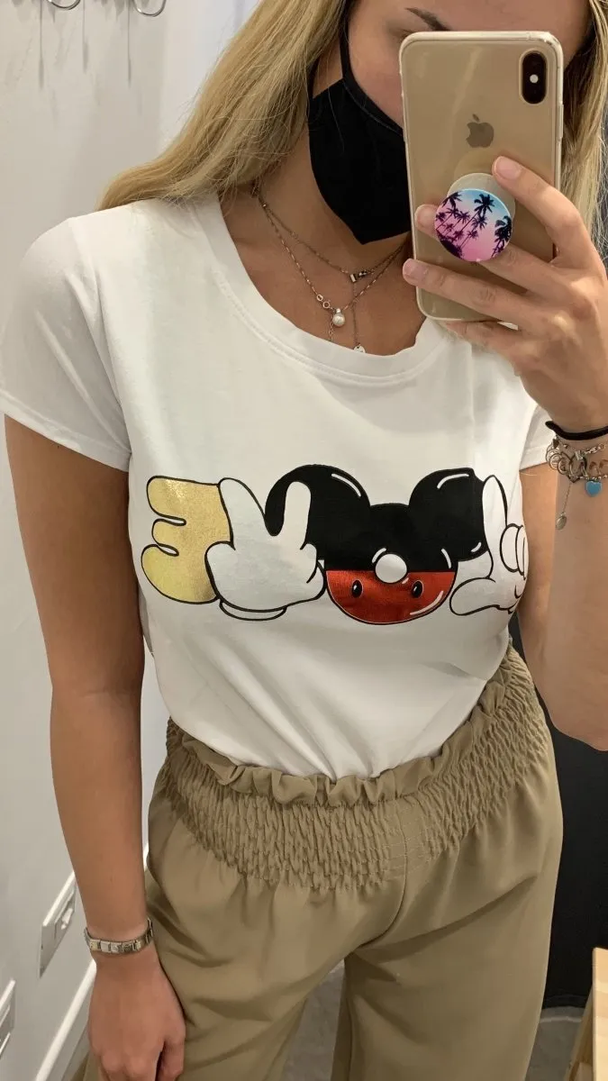 T-shirt con stampa oro “Mickey Mouse”