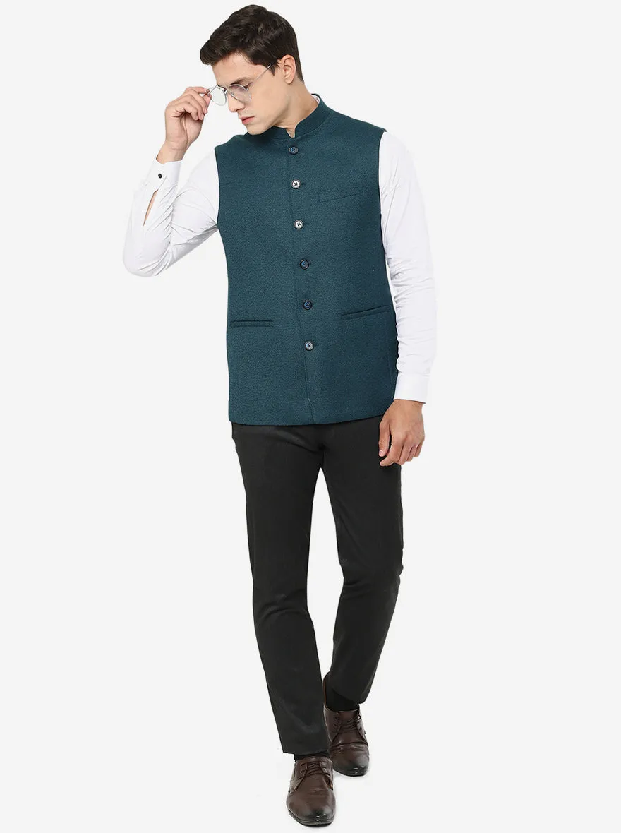 Teal Green Solid Regular Fit Modi Jacket | JadeBlue