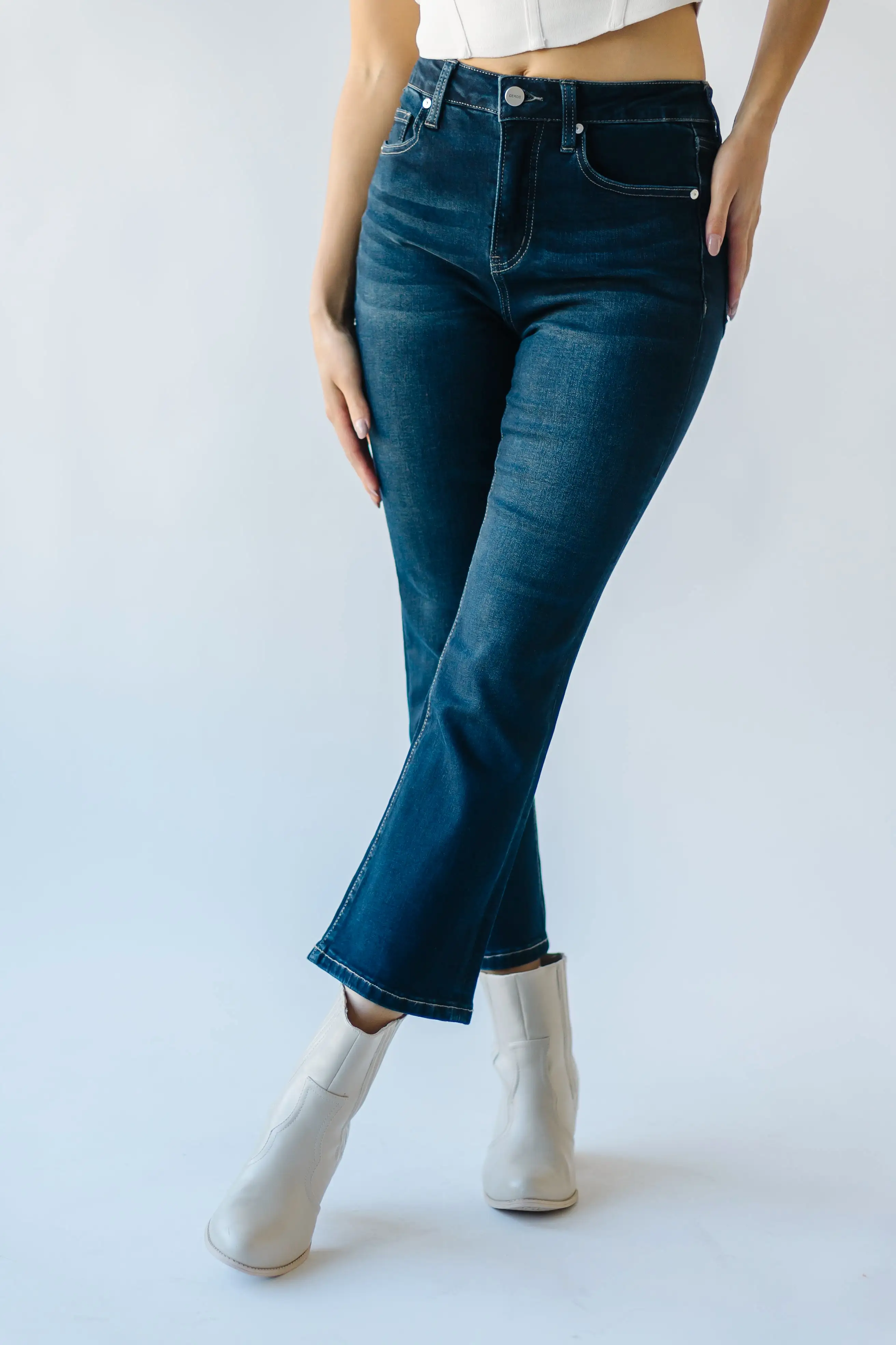 The Ballwin High Rise Bootcut Jean in Dark Blue