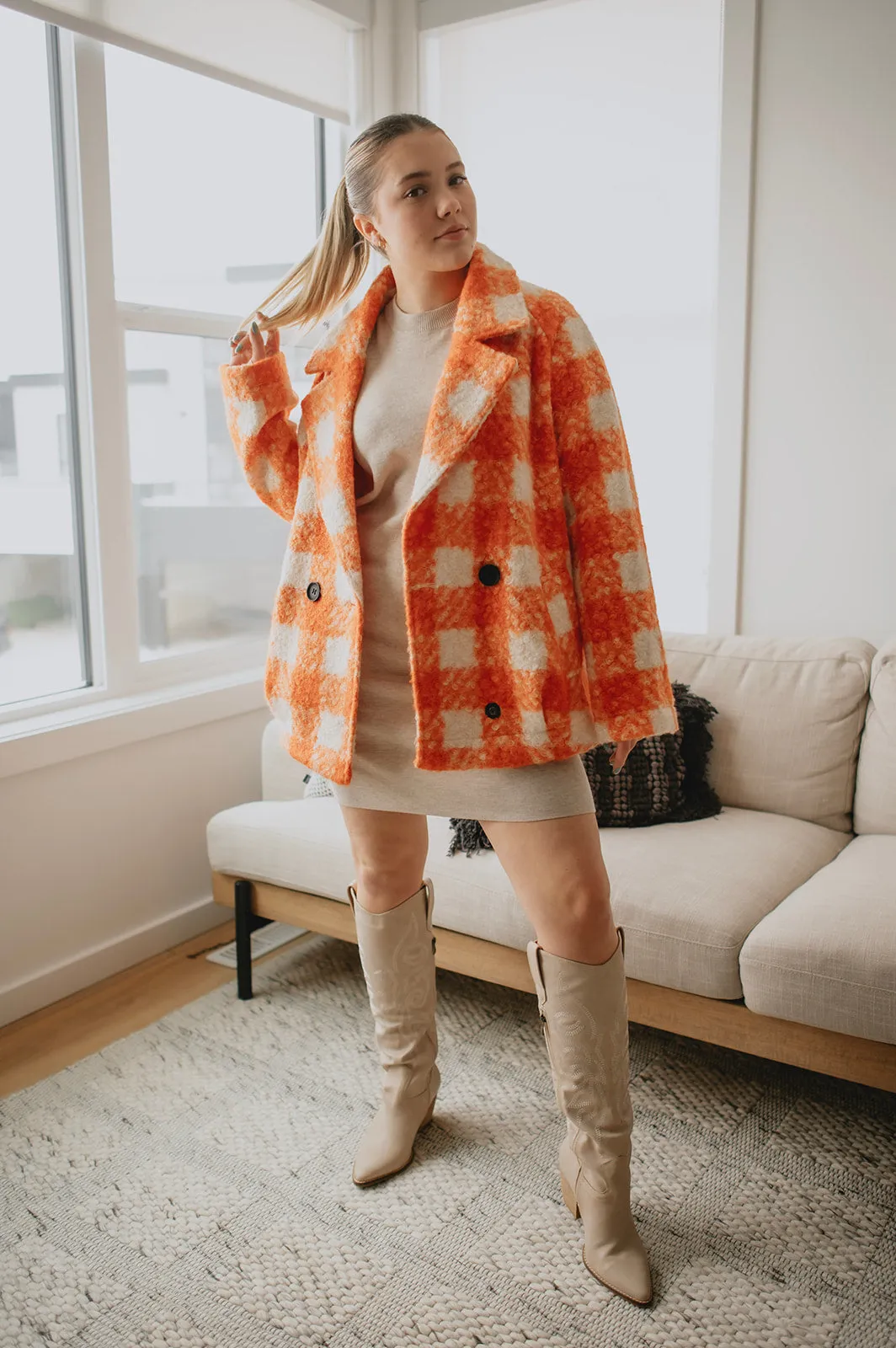 The Buffalo Check Boucle Jacket - Orange - PLUS