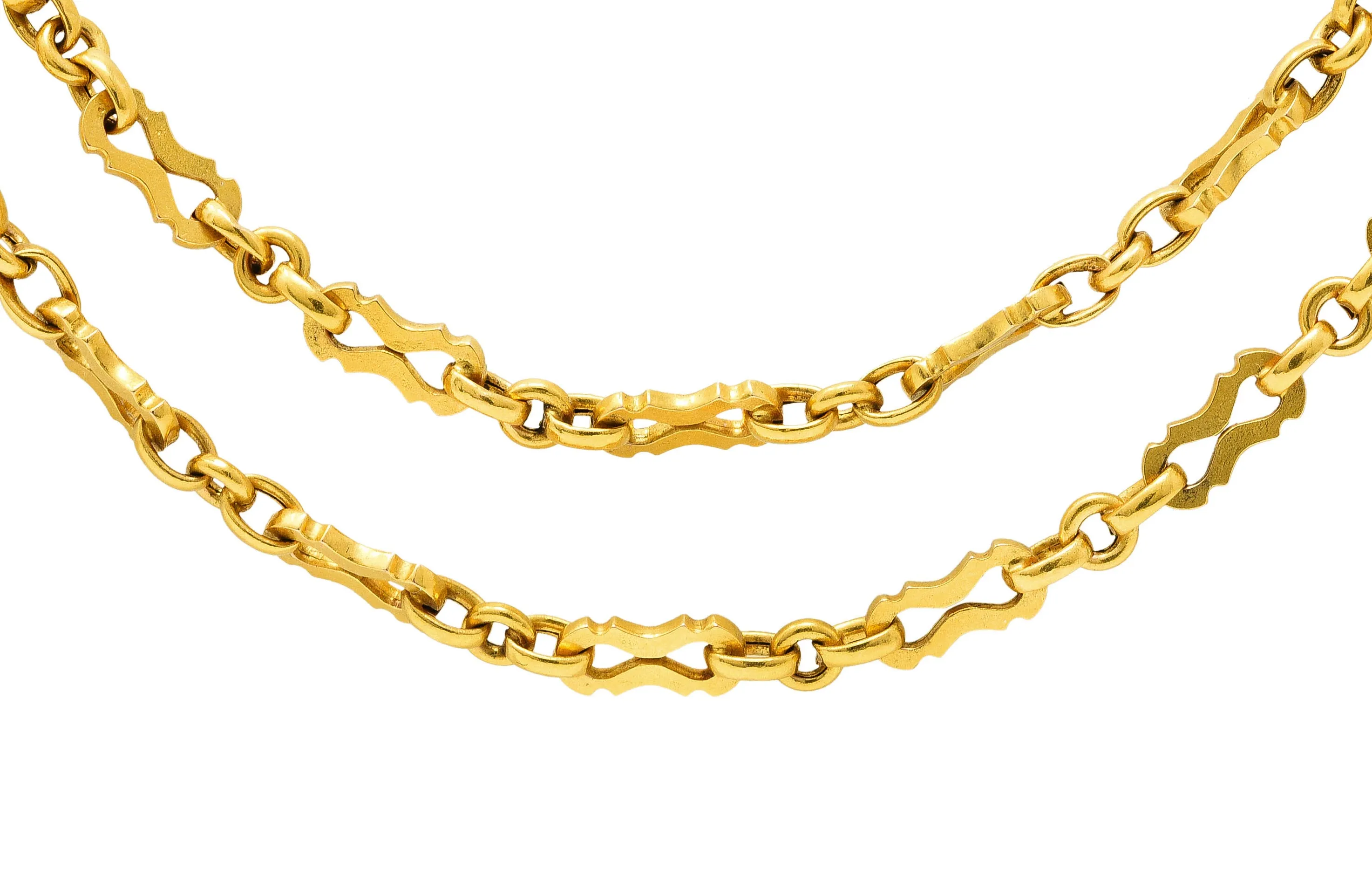 Victorian 18 Karat Yellow Gold Unisex 56 Inch Long Chain Necklace