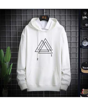 White triple triangle pattern print pull over hoodies